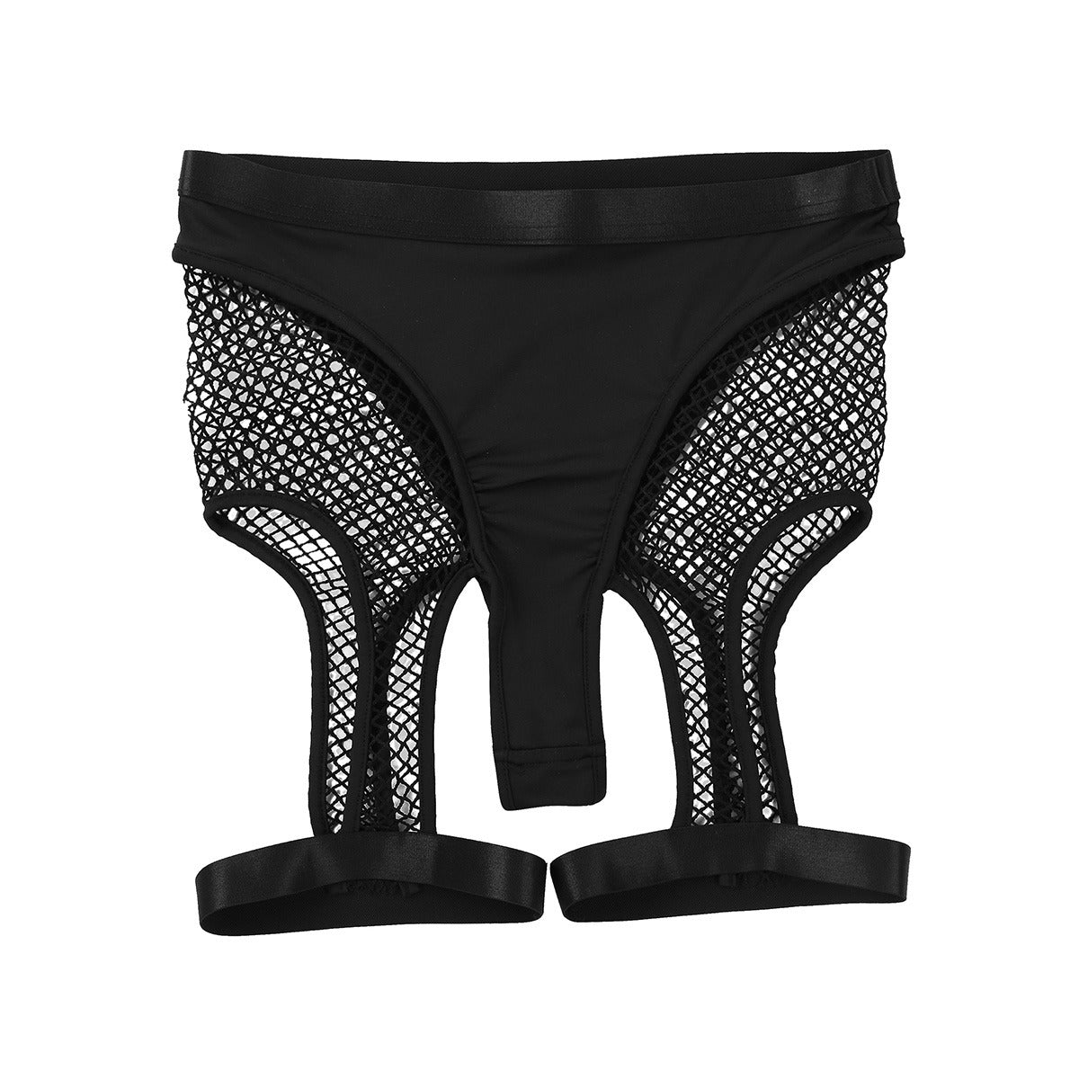 High-Waisted Women's Sexy Underwear / See Through Fishnet Panties / Cutout Half Pants