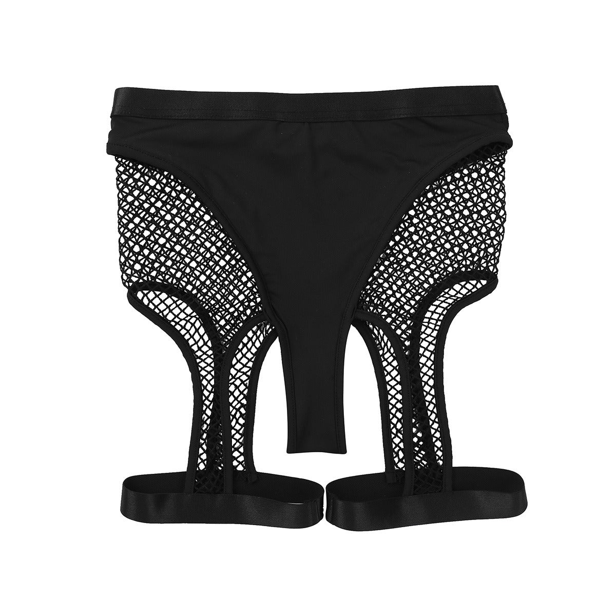 High-Waisted Women's Sexy Underwear / See Through Fishnet Panties / Cutout Half Pants