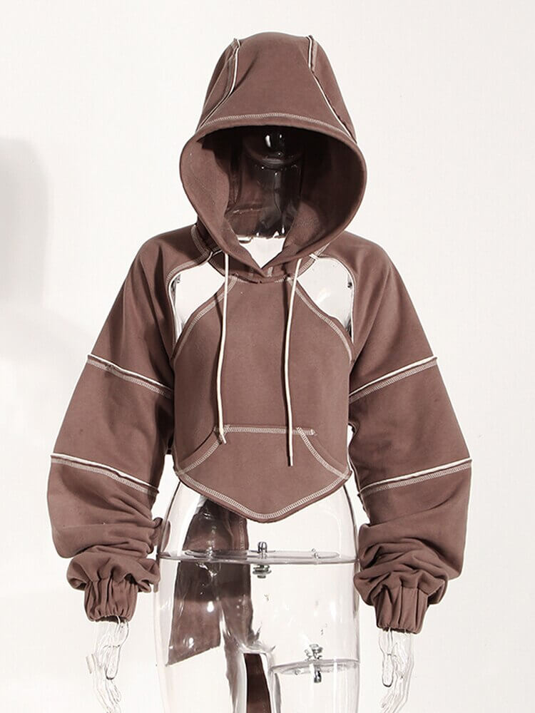 Hollow Out Long Sleeves Hooded Sweatshirt / Cool Solid Backless Crop Hoodie For Women
