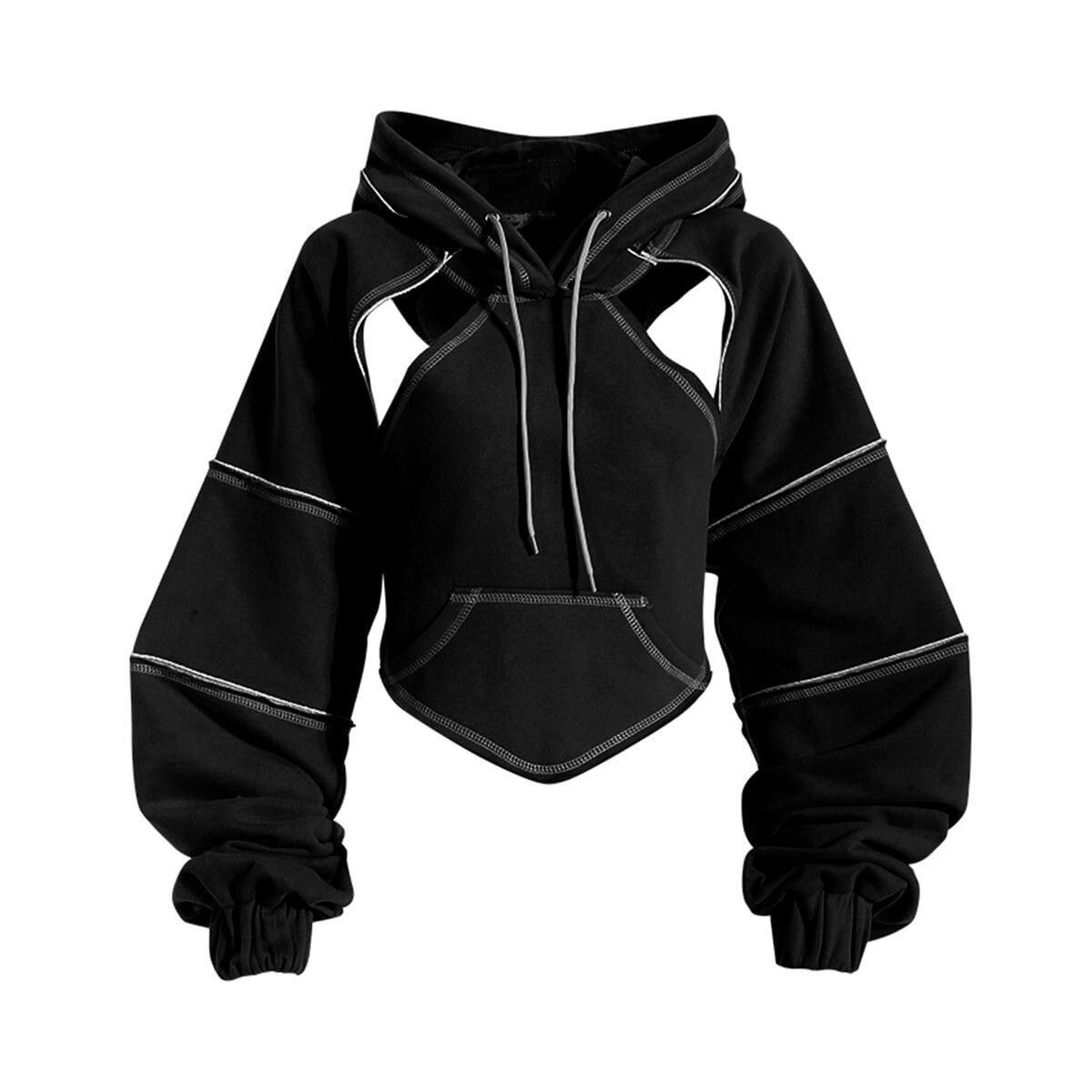 Hollow Out Long Sleeves Hooded Sweatshirt / Cool Solid Backless Crop Hoodie For Women