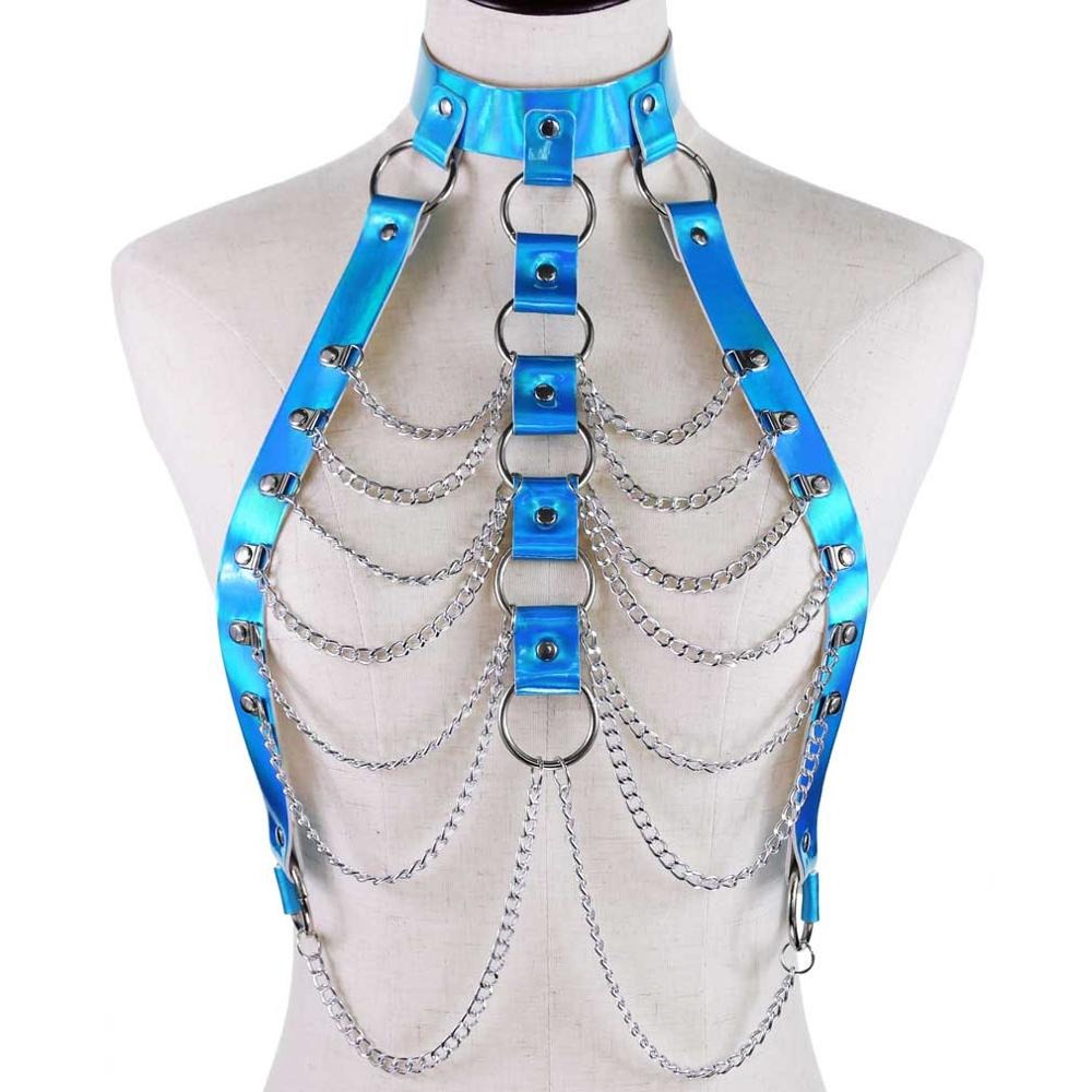 Holographic Chain Body Harness / Body Chain Bra Top Bondage / Festival Rave Outfit for Women
