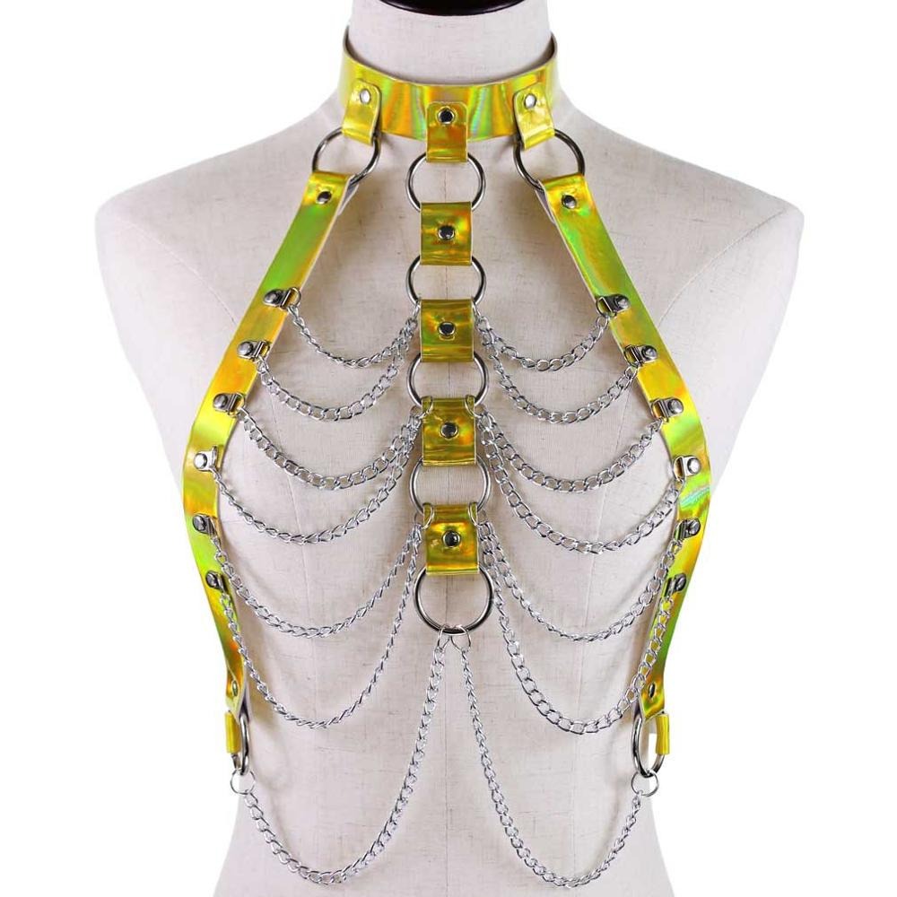 Holographic Chain Body Harness / Body Chain Bra Top Bondage / Festival Rave Outfit for Women
