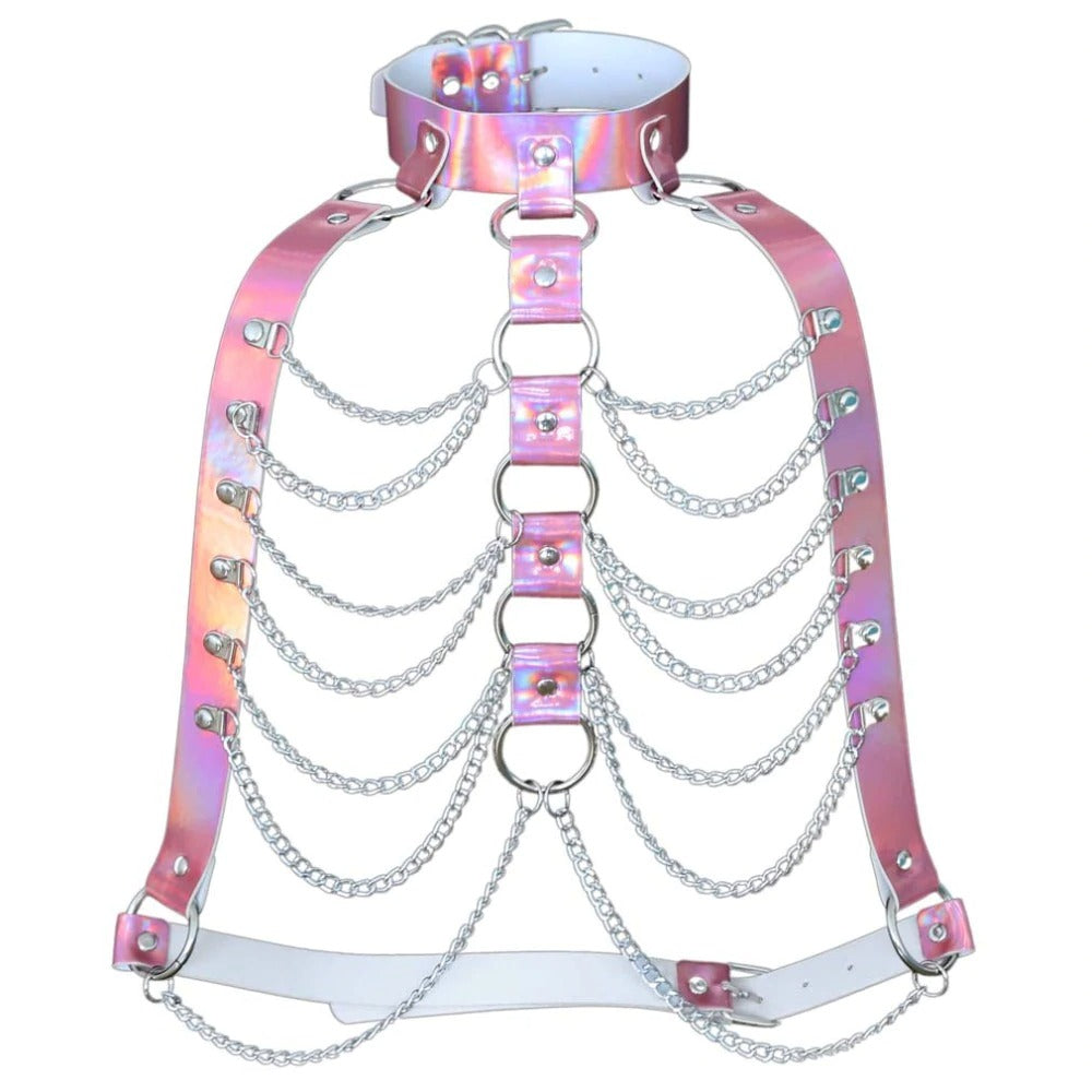 Holographic Chain Body Harness / Body Chain Bra Top Bondage / Festival Rave Outfit for Women