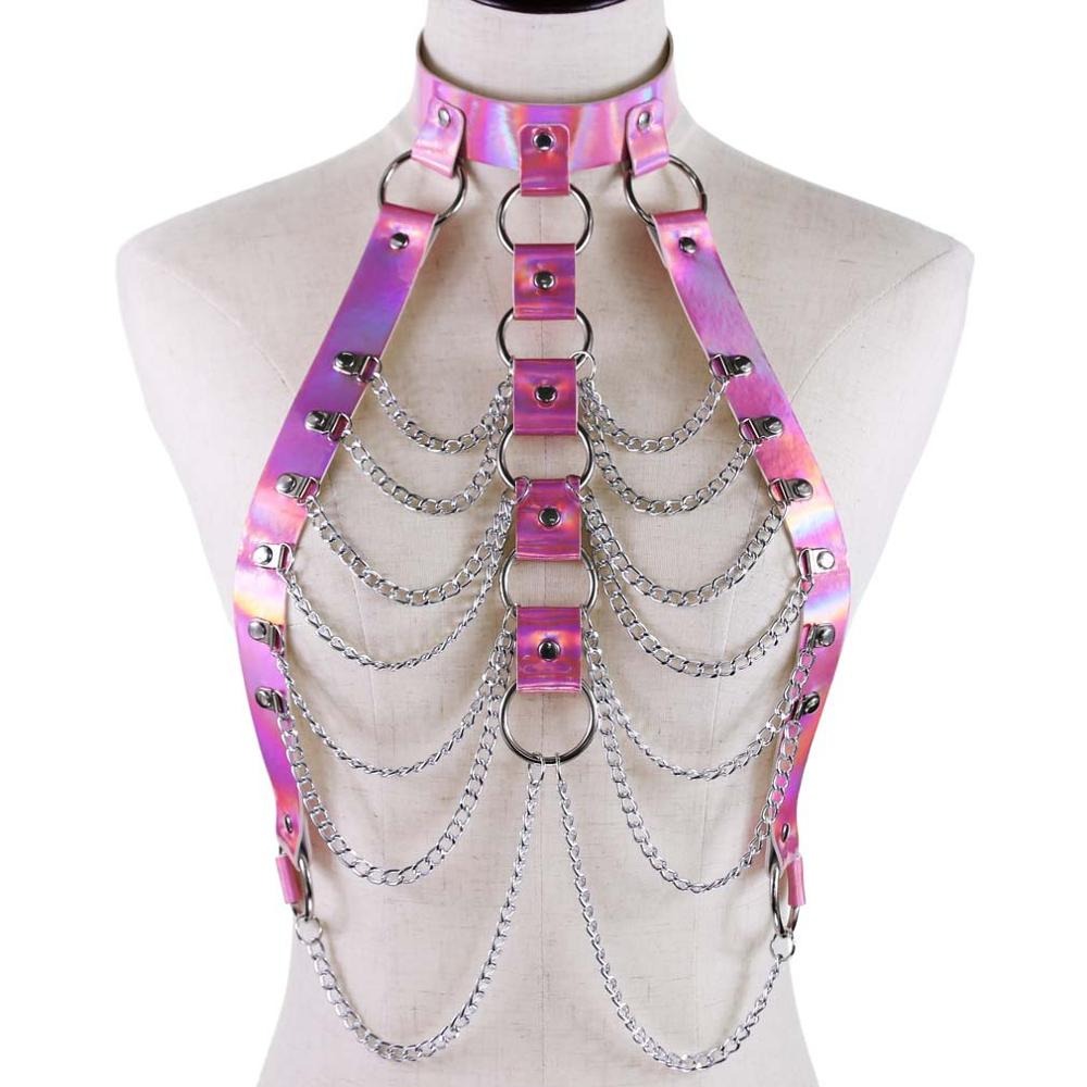 Holographic Chain Body Harness / Body Chain Bra Top Bondage / Festival Rave Outfit for Women