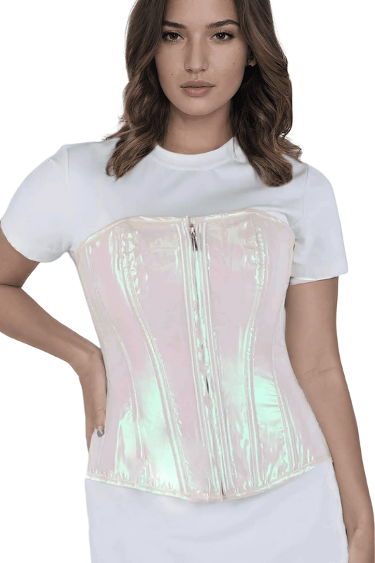 Holographic Satin Overbust Corset with Steel Boning