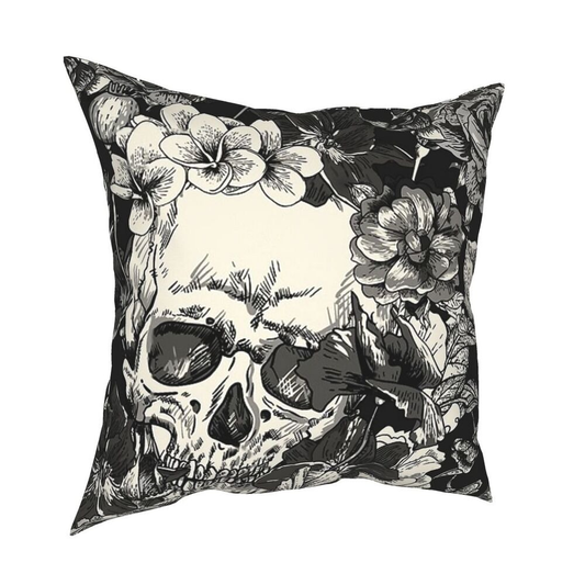 Home Decorative Pillowcase with Skull in flowers / Pillows in Gothic style / Double-sided Printing