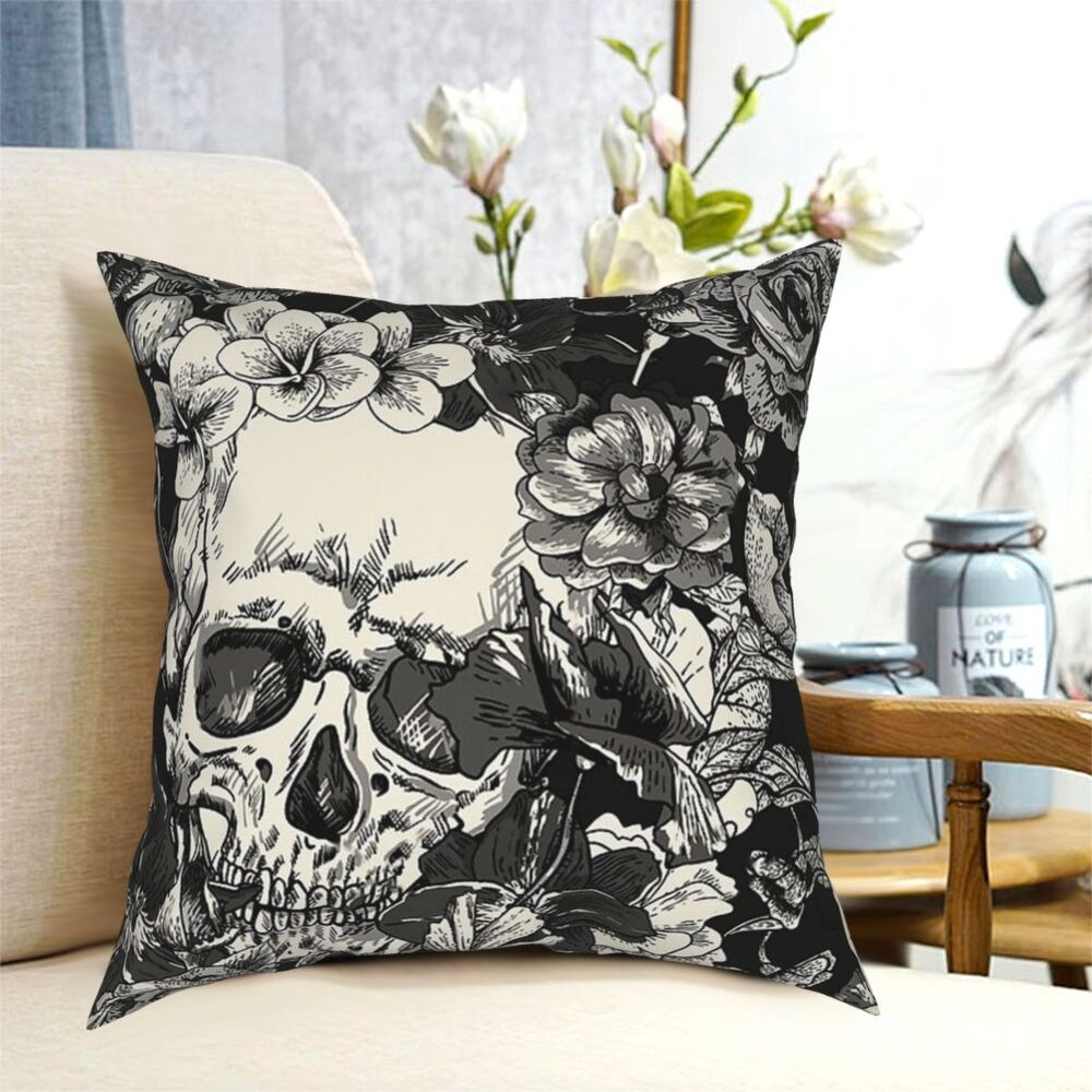 Home Decorative Pillowcase with Skull in flowers / Pillows in Gothic style / Double-sided Printing