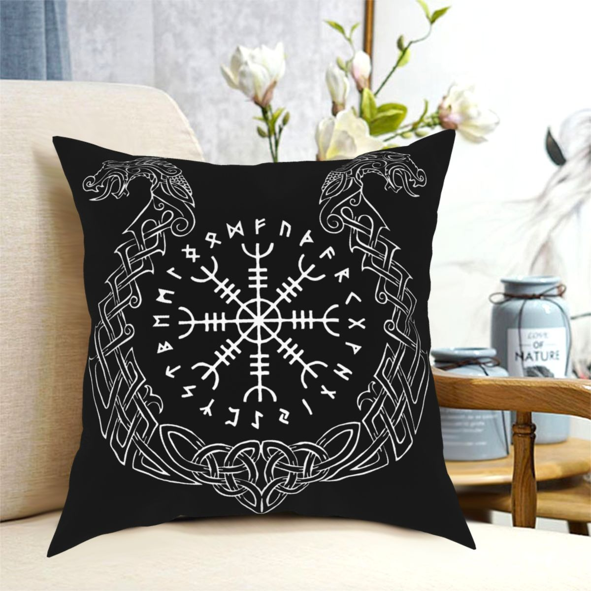 Home Decorative Pillowcover Viking Helm Of Awe / Polyester Pillow with Double-sided Printing