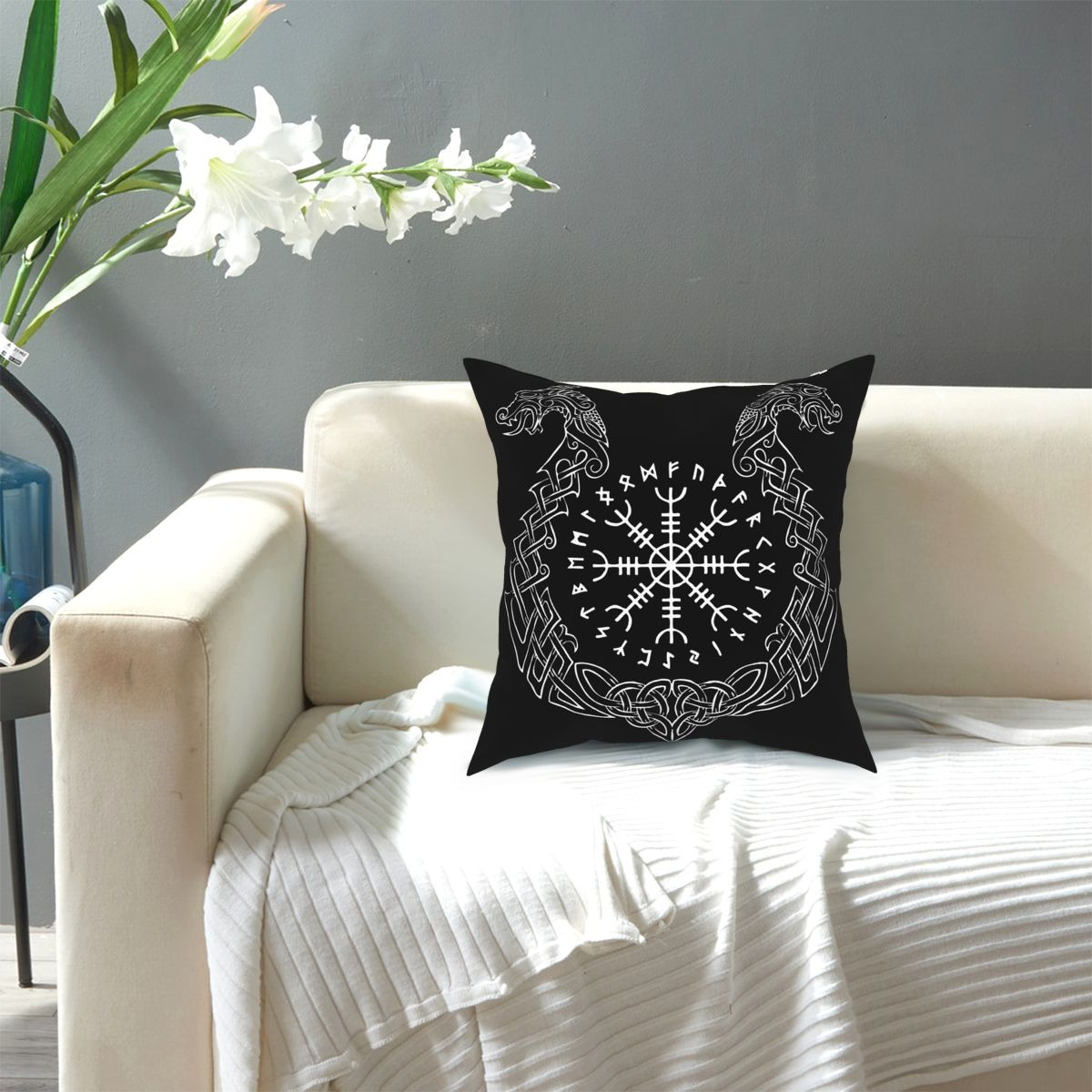 Home Decorative Pillowcover Viking Helm Of Awe / Polyester Pillow with Double-sided Printing