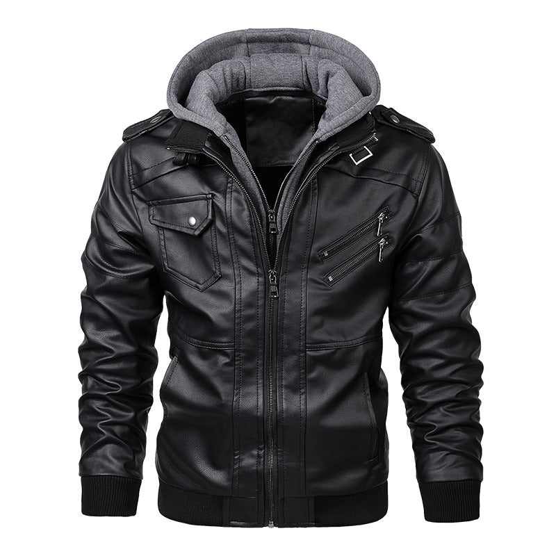 Hooded Leather Jackets / Men Casual Coat / Motorcycle Jackets