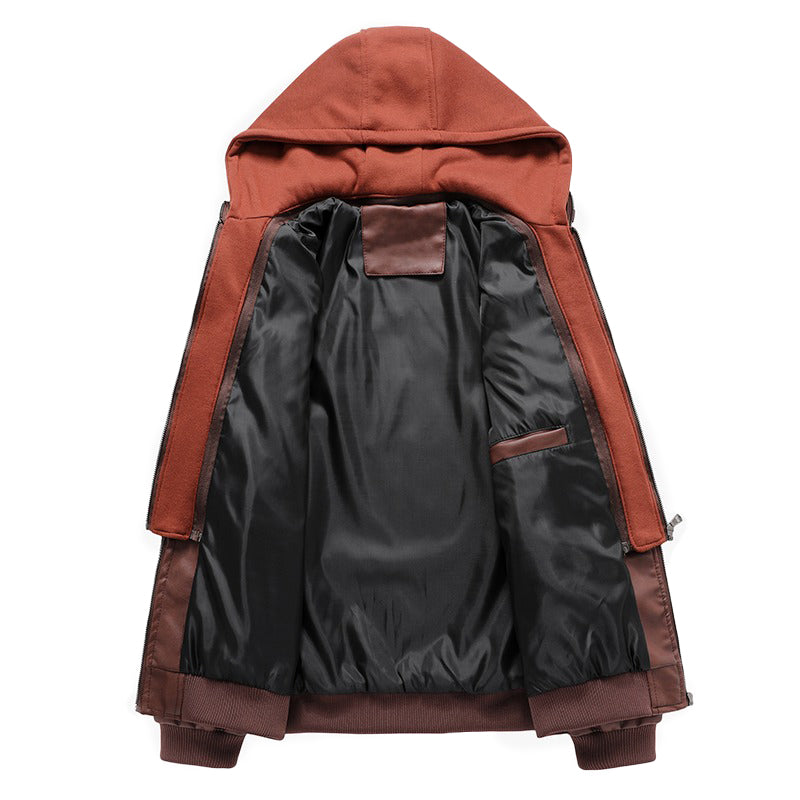 Hooded Leather Jackets / Men Casual Coat / Motorcycle Jackets