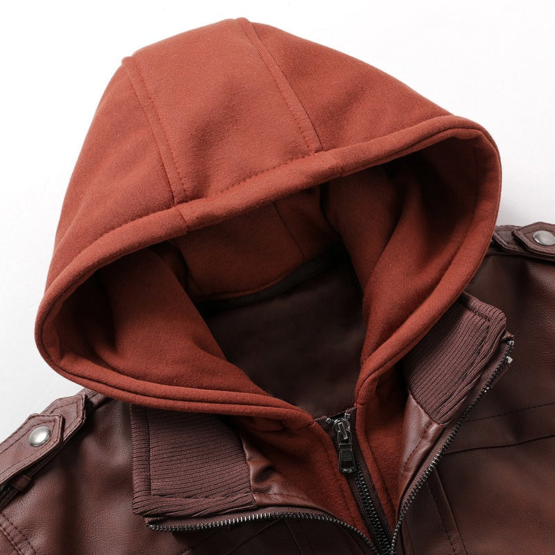 Hooded Leather Jackets / Men Casual Coat / Motorcycle Jackets