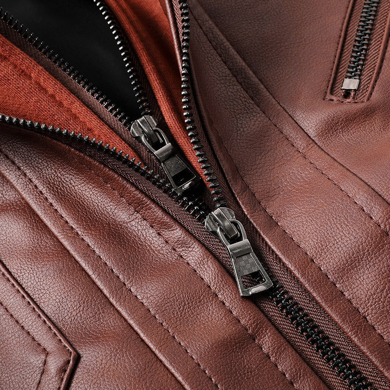 Hooded Leather Jackets / Men Casual Coat / Motorcycle Jackets