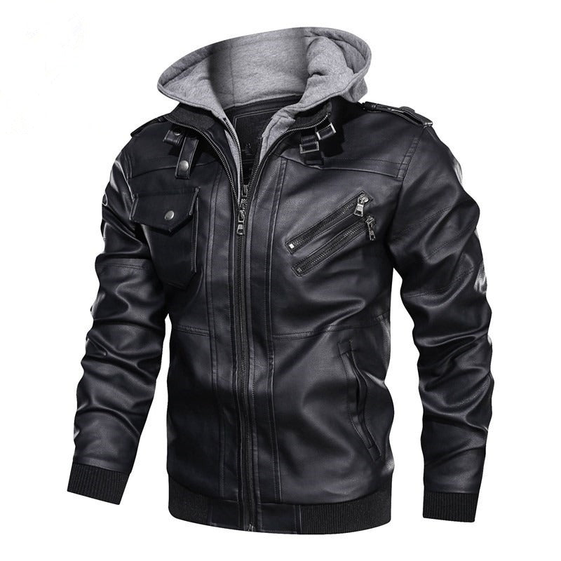 Hooded Leather Jackets / Men Casual Coat / Motorcycle Jackets