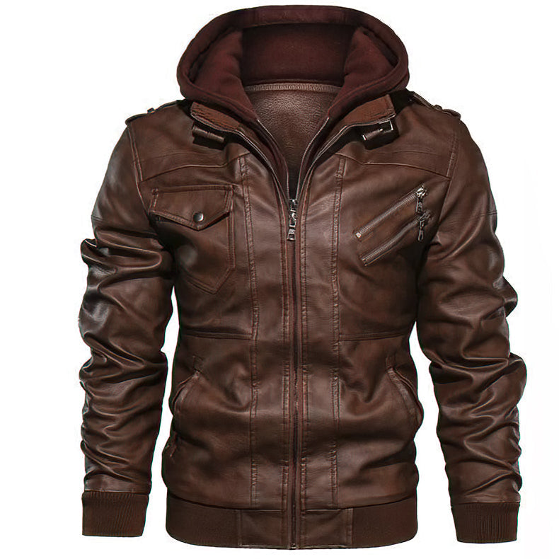 Hooded Leather Jackets / Men Casual Coat / Motorcycle Jackets