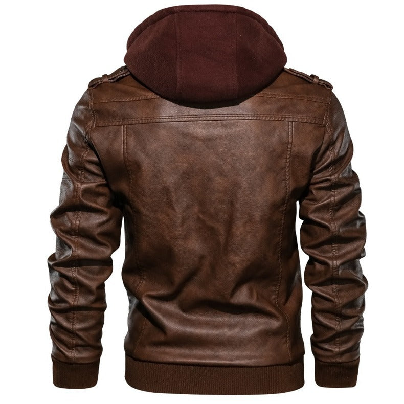 Hooded Leather Jackets / Men Casual Coat / Motorcycle Jackets