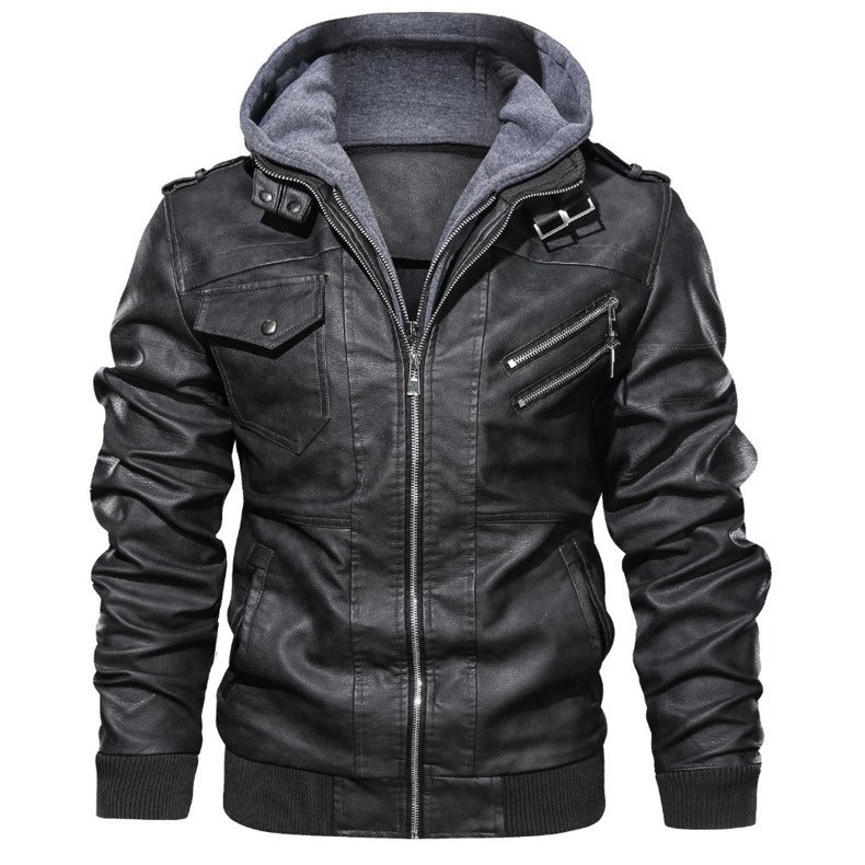 Hooded Leather Jackets / Men Casual Coat / Motorcycle Jackets