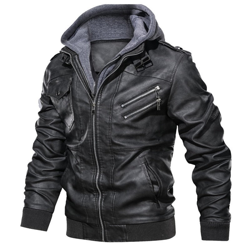 Hooded Leather Jackets / Men Casual Coat / Motorcycle Jackets