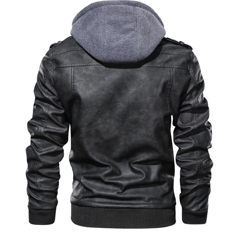 Hooded Leather Jackets / Men Casual Coat / Motorcycle Jackets