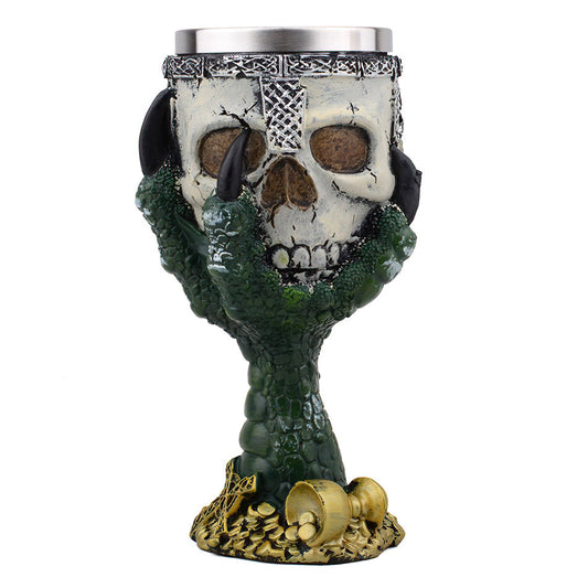 Horrible Green Devil Hand Wine Glass with Stainless Steel and Resin / Vintage Style Bar Drinkware