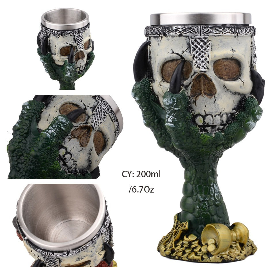 Horrible Green Devil Hand Wine Glass with Stainless Steel and Resin / Vintage Style Bar Drinkware