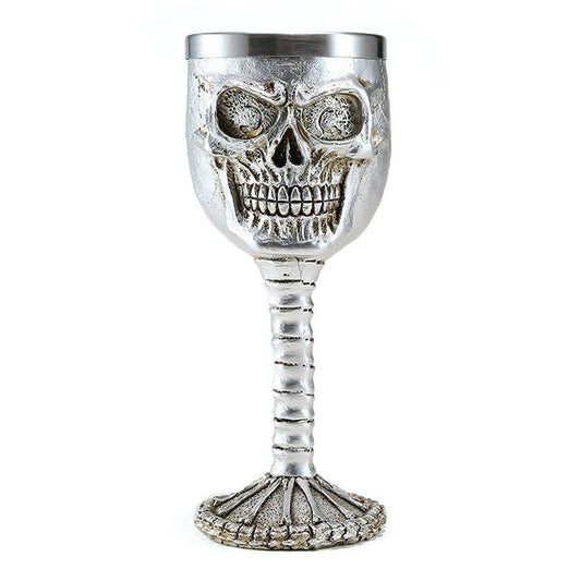Horrible Silver Skull King Wine Glass with Stainless Steel and Resin / Vintage Style Bar Drinkware