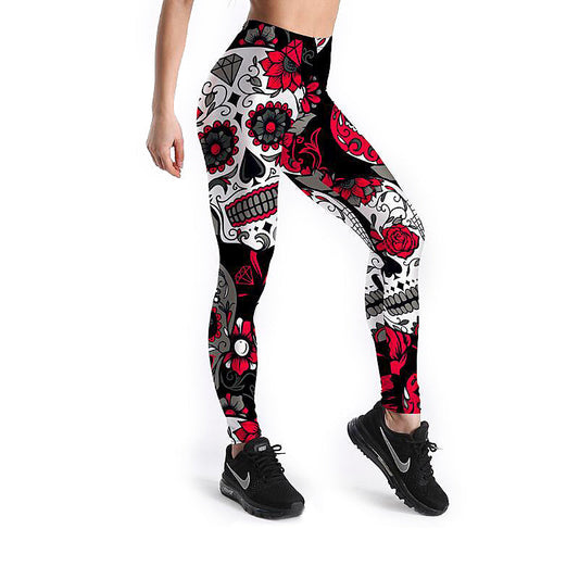 Hot Women's Printed Leggings / Skull & Flower Print Pants / Stretch Trousers