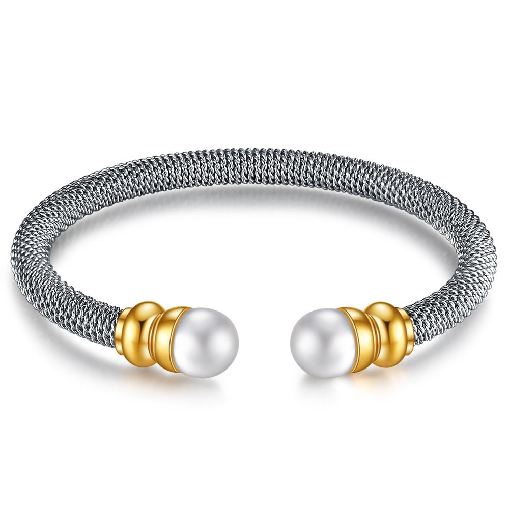 Imitation Pearl Bracelet For Women / Luxury Stainless Steel Bracelet in Gold and Silver Colour