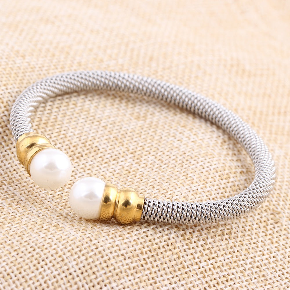 Imitation Pearl Bracelet For Women / Luxury Stainless Steel Bracelet in Gold and Silver Colour