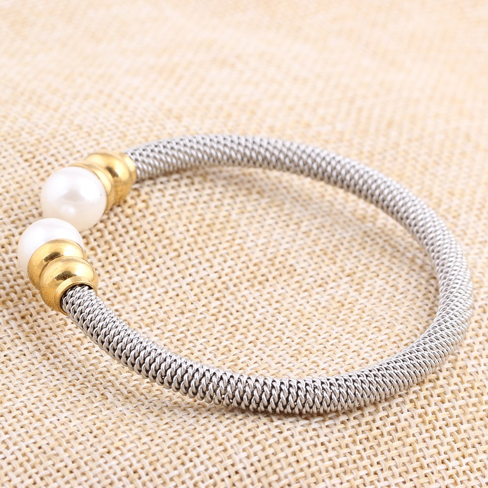 Imitation Pearl Bracelet For Women / Luxury Stainless Steel Bracelet in Gold and Silver Colour