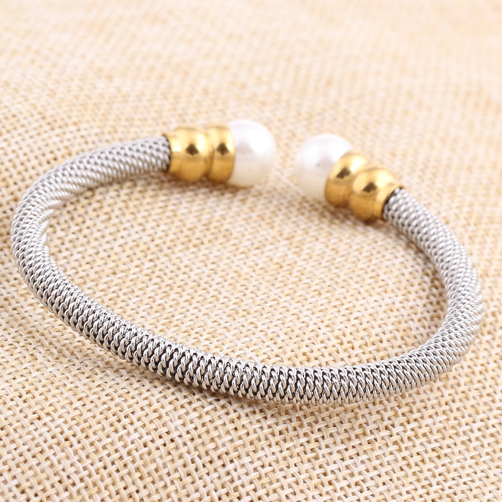 Imitation Pearl Bracelet For Women / Luxury Stainless Steel Bracelet in Gold and Silver Colour
