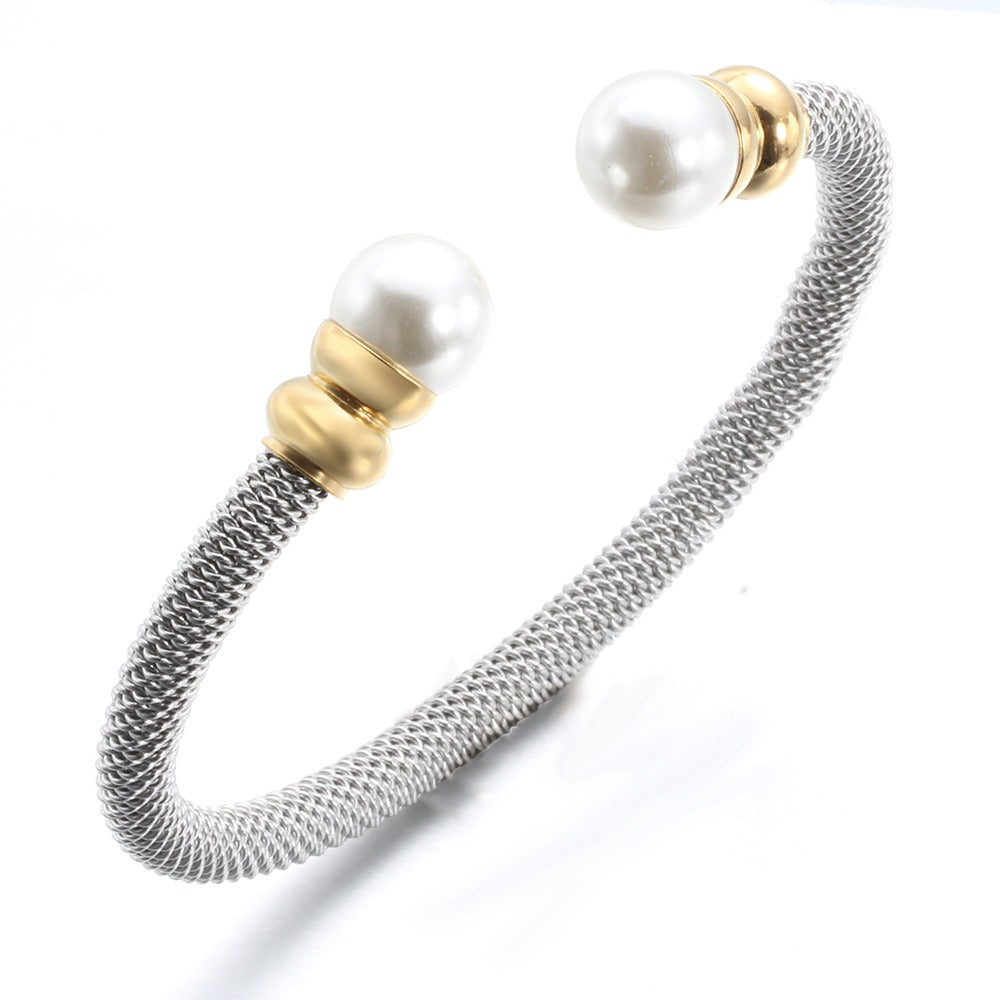 Imitation Pearl Bracelet For Women / Luxury Stainless Steel Bracelet in Gold and Silver Colour