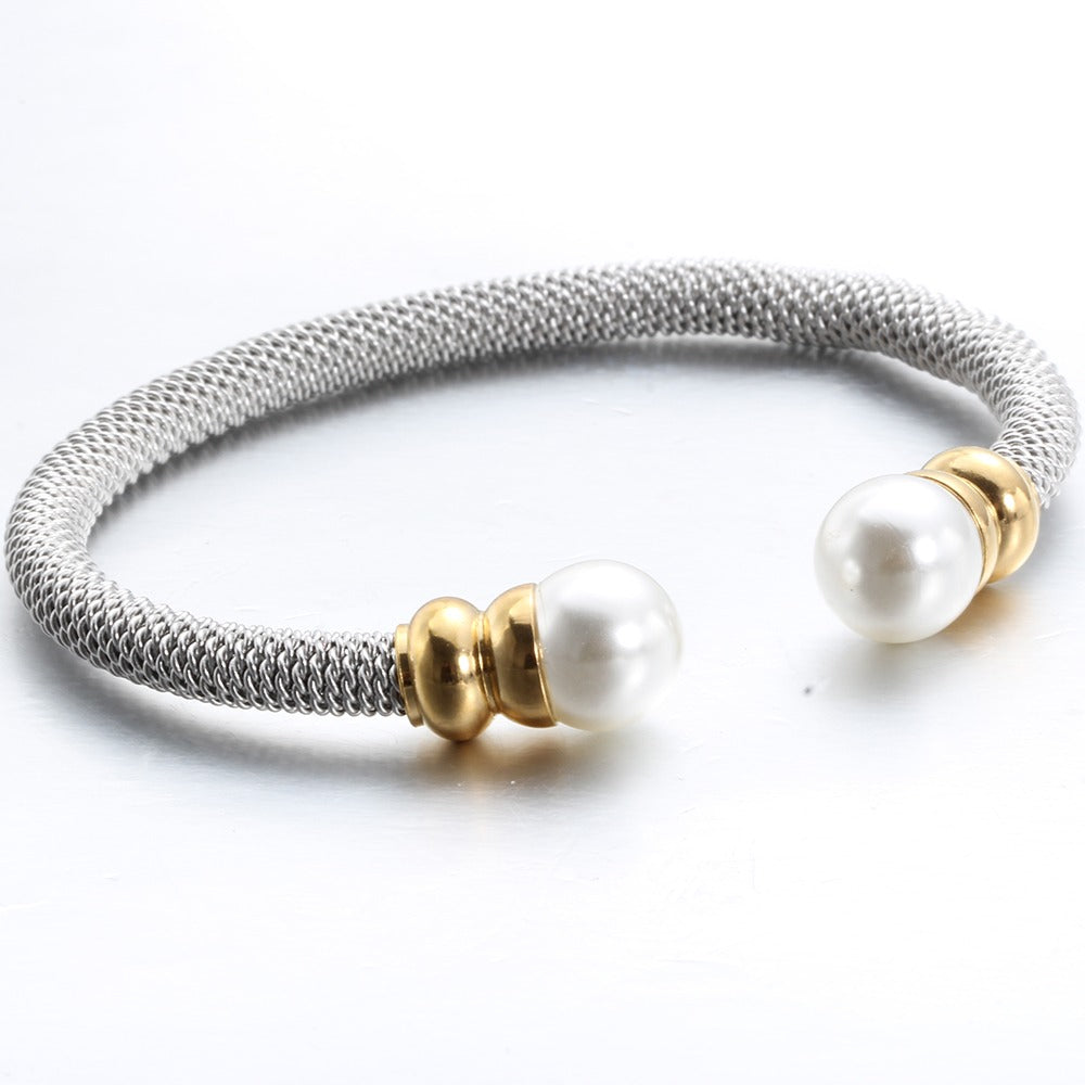 Imitation Pearl Bracelet For Women / Luxury Stainless Steel Bracelet in Gold and Silver Colour