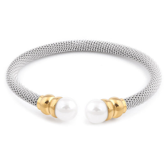 Imitation Pearl Bracelet For Women / Luxury Stainless Steel Bracelet in Gold and Silver Colour