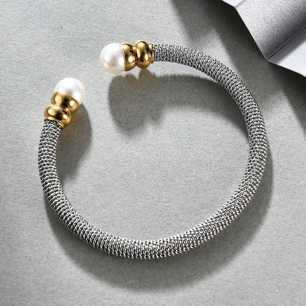Imitation Pearl Bracelet For Women / Luxury Stainless Steel Bracelet in Gold and Silver Colour
