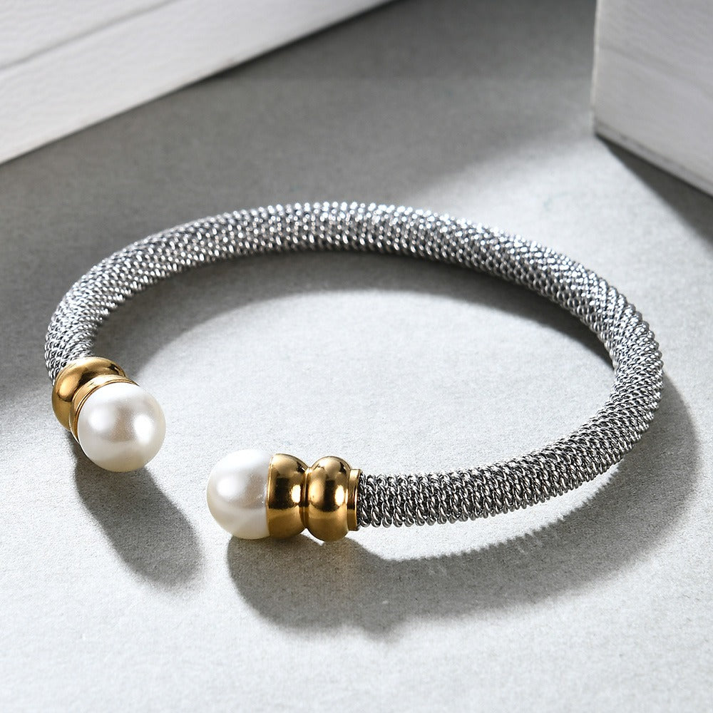 Imitation Pearl Bracelet For Women / Luxury Stainless Steel Bracelet in Gold and Silver Colour
