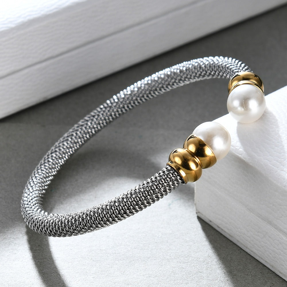 Imitation Pearl Bracelet For Women / Luxury Stainless Steel Bracelet in Gold and Silver Colour