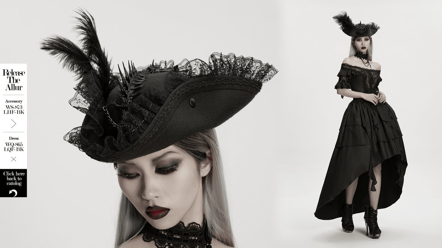 Imprisoned Beast Bone Pirate Hat with Gothic Lace Details
