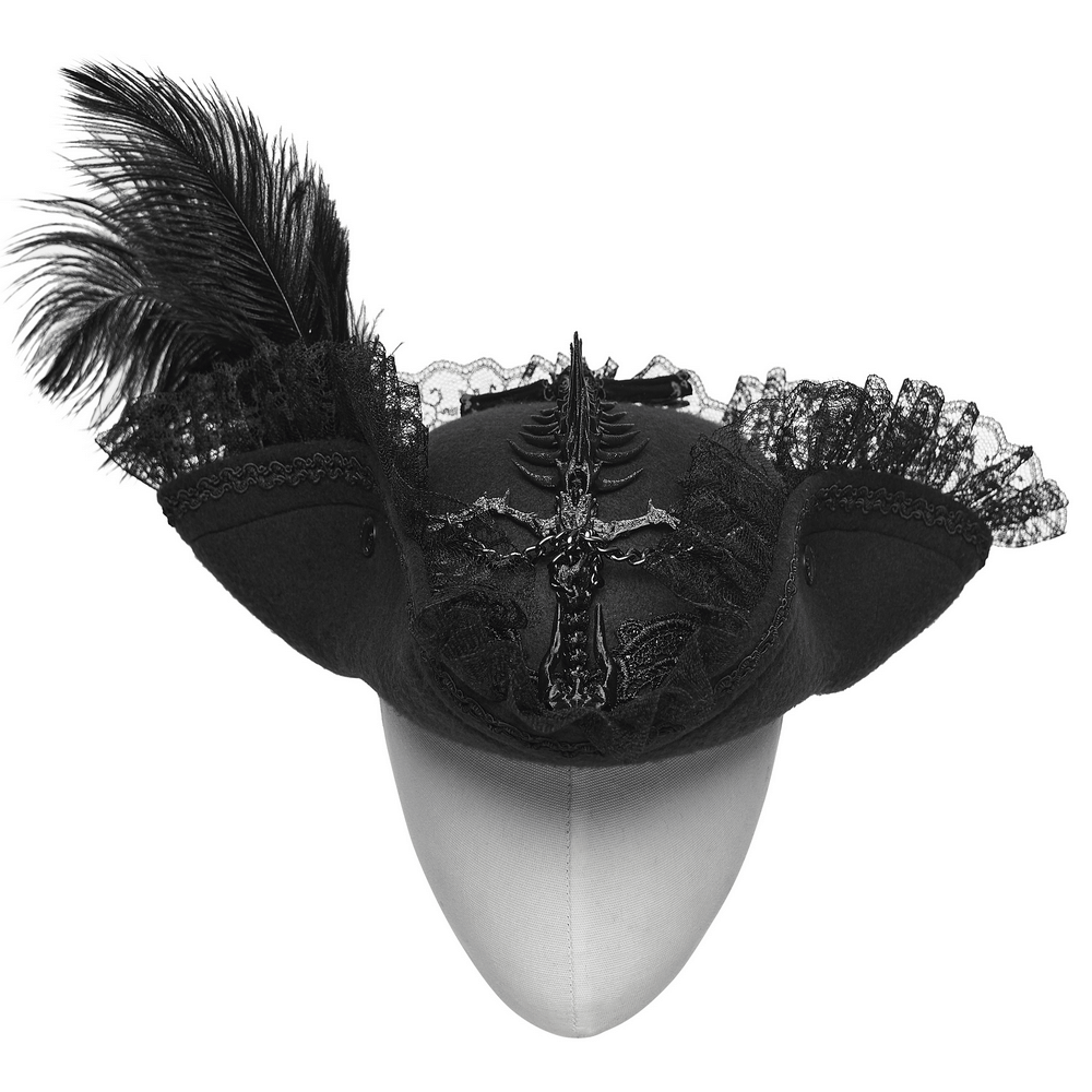 Imprisoned Beast Bone Pirate Hat with Gothic Lace Details