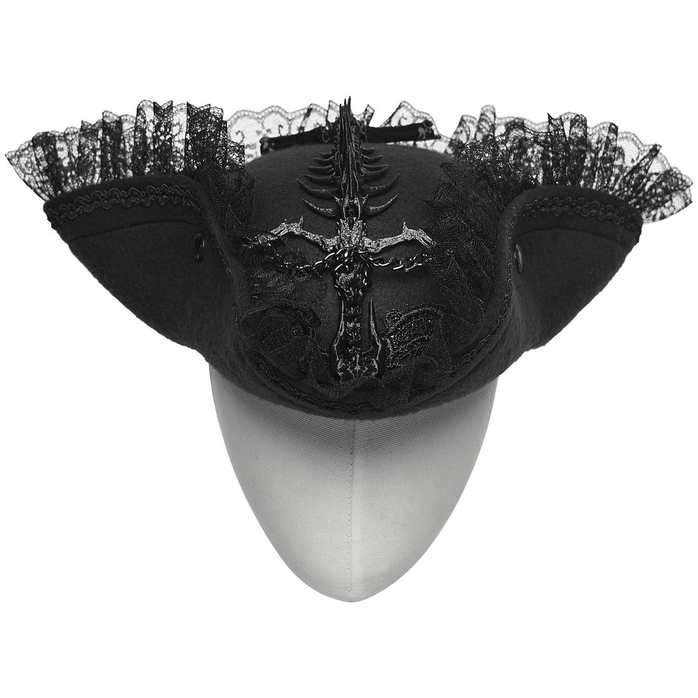 Imprisoned Beast Bone Pirate Hat with Gothic Lace Details