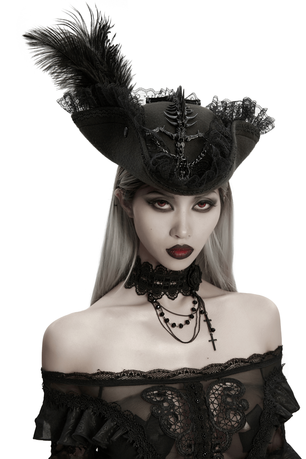 Imprisoned Beast Bone Pirate Hat with Gothic Lace Details