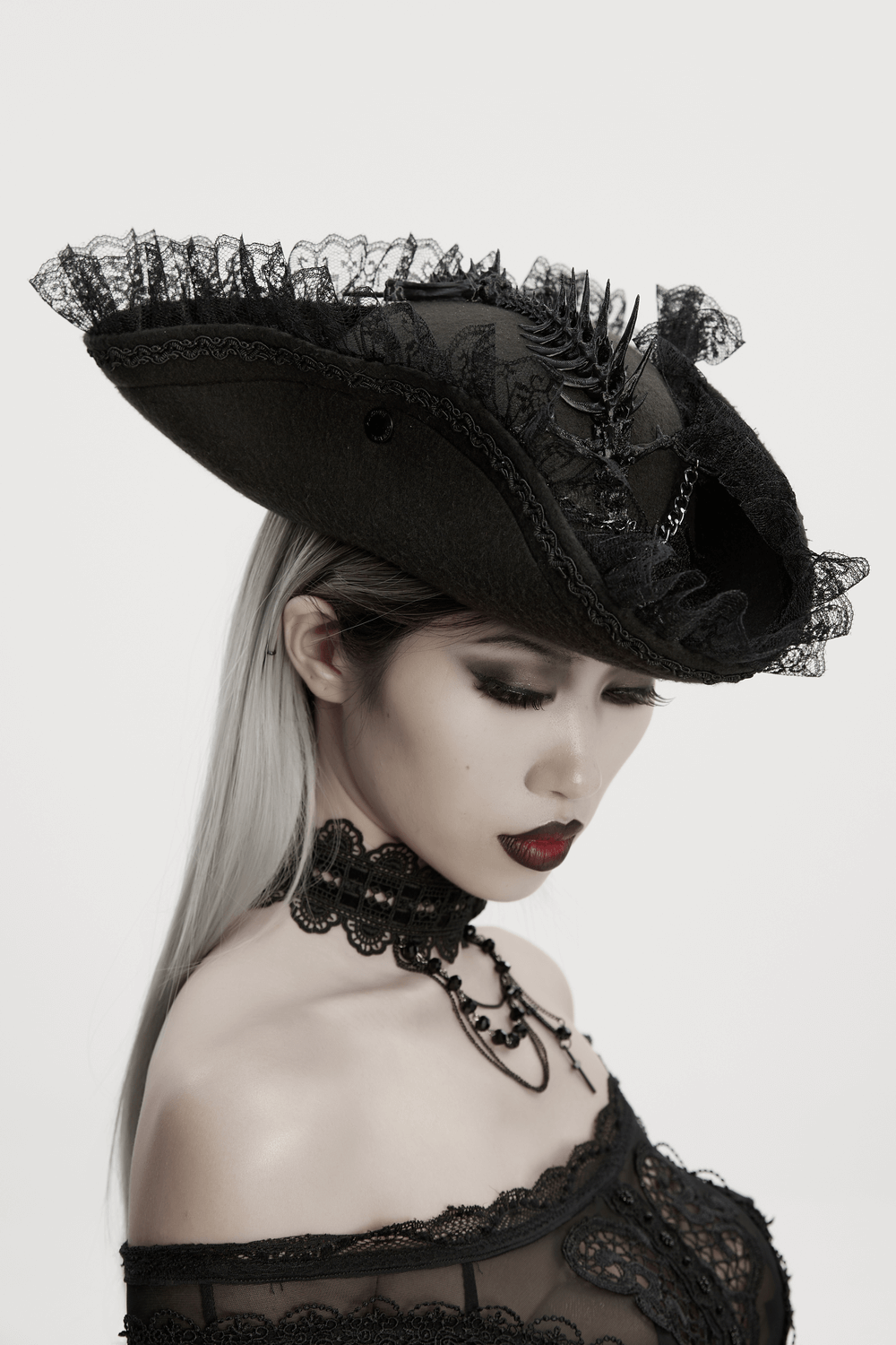 Imprisoned Beast Bone Pirate Hat with Gothic Lace Details
