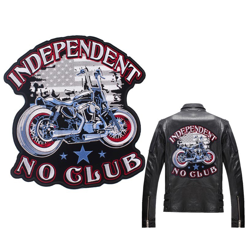 Independent-No Club Print Iron-On Patch For Jackets / Large Embroidered Biker Patches For Clothes