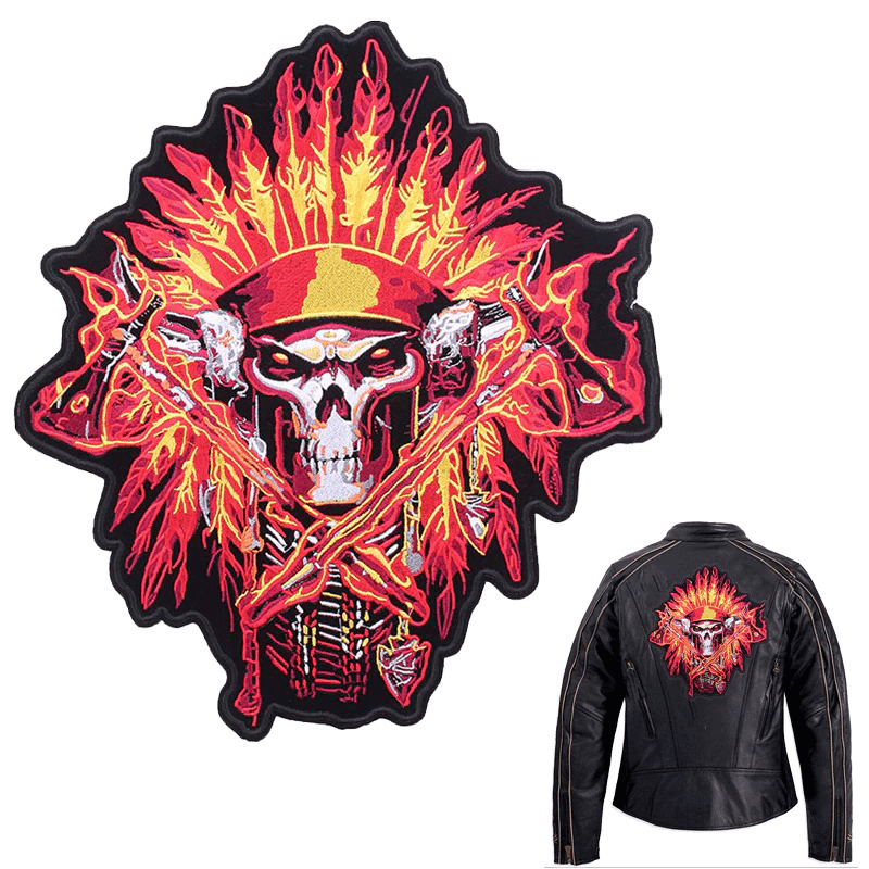 Indian Skull & Tomahawks Iron-On Patch For Jackets / Large Embroidered Biker Patches For Clothes