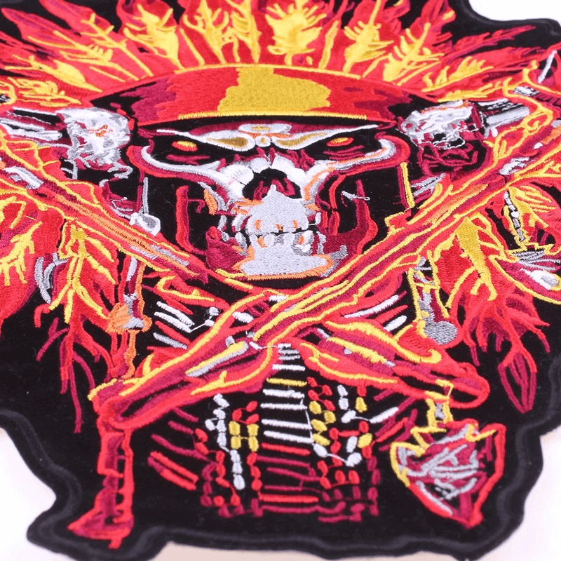 Indian Skull & Tomahawks Iron-On Patch For Jackets / Large Embroidered Biker Patches For Clothes