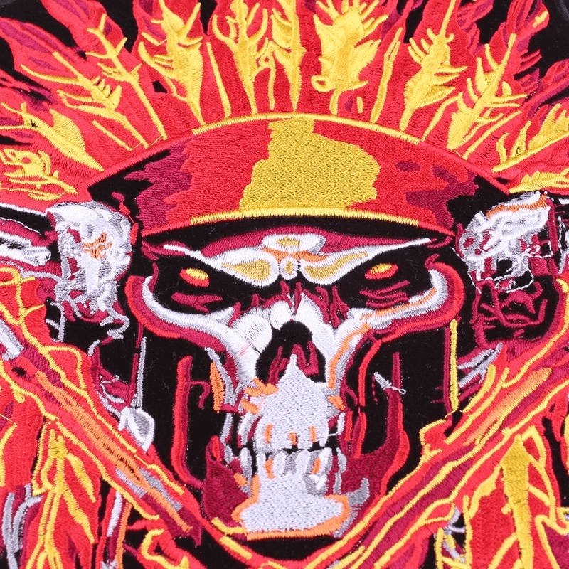 Indian Skull & Tomahawks Iron-On Patch For Jackets / Large Embroidered Biker Patches For Clothes