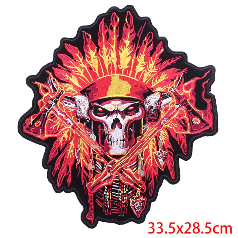 Indian Skull & Tomahawks Iron-On Patch For Jackets / Large Embroidered Biker Patches For Clothes