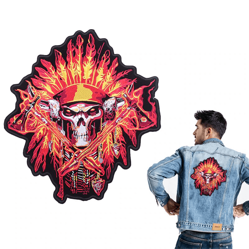 Indian Skull & Tomahawks Iron-On Patch For Jackets / Large Embroidered Biker Patches For Clothes