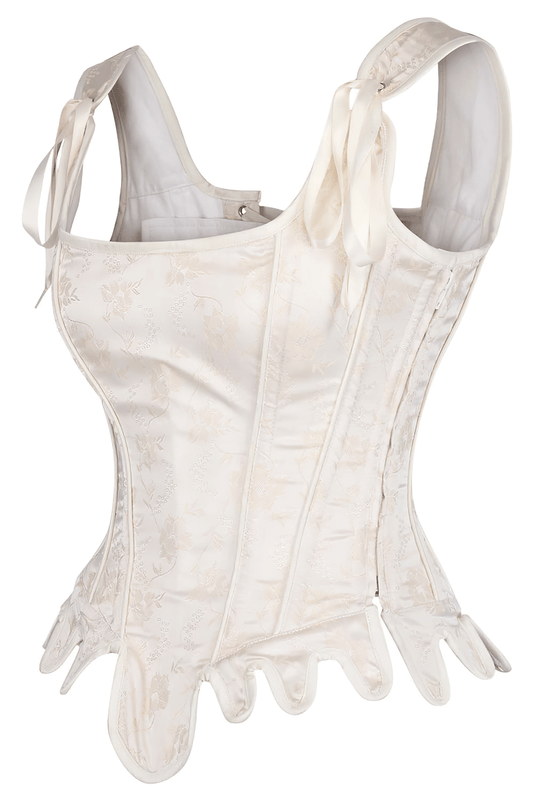 Ivory Brocade Overbust Corset with Steel Boning and Lacing