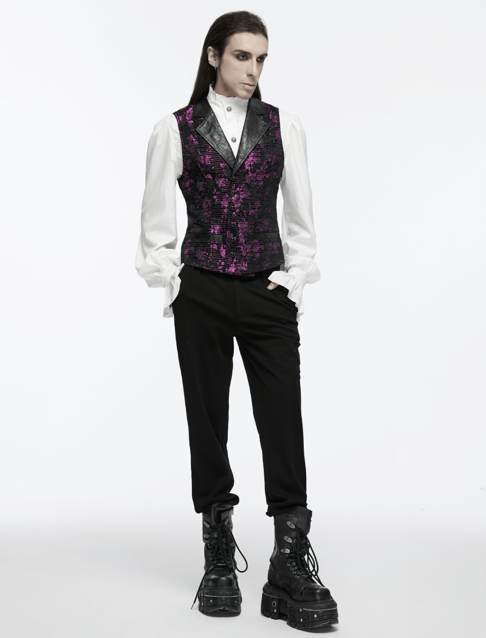Jacquard Waistcoat with Leather Details and Gemstone Buckle